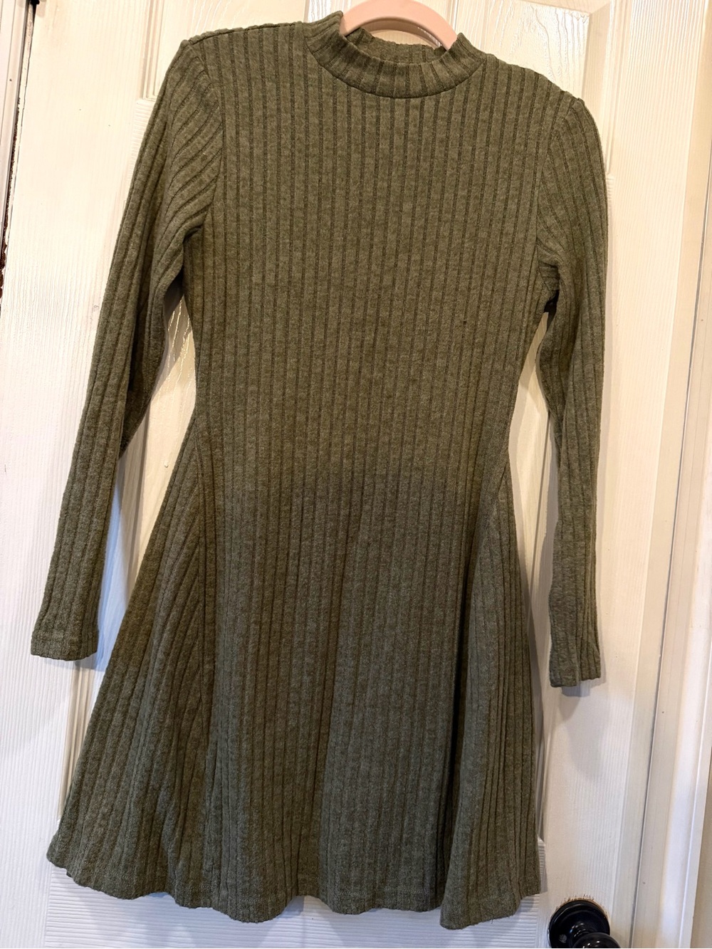 Ribbed Long Sleeve Knit Dress in Olive Green